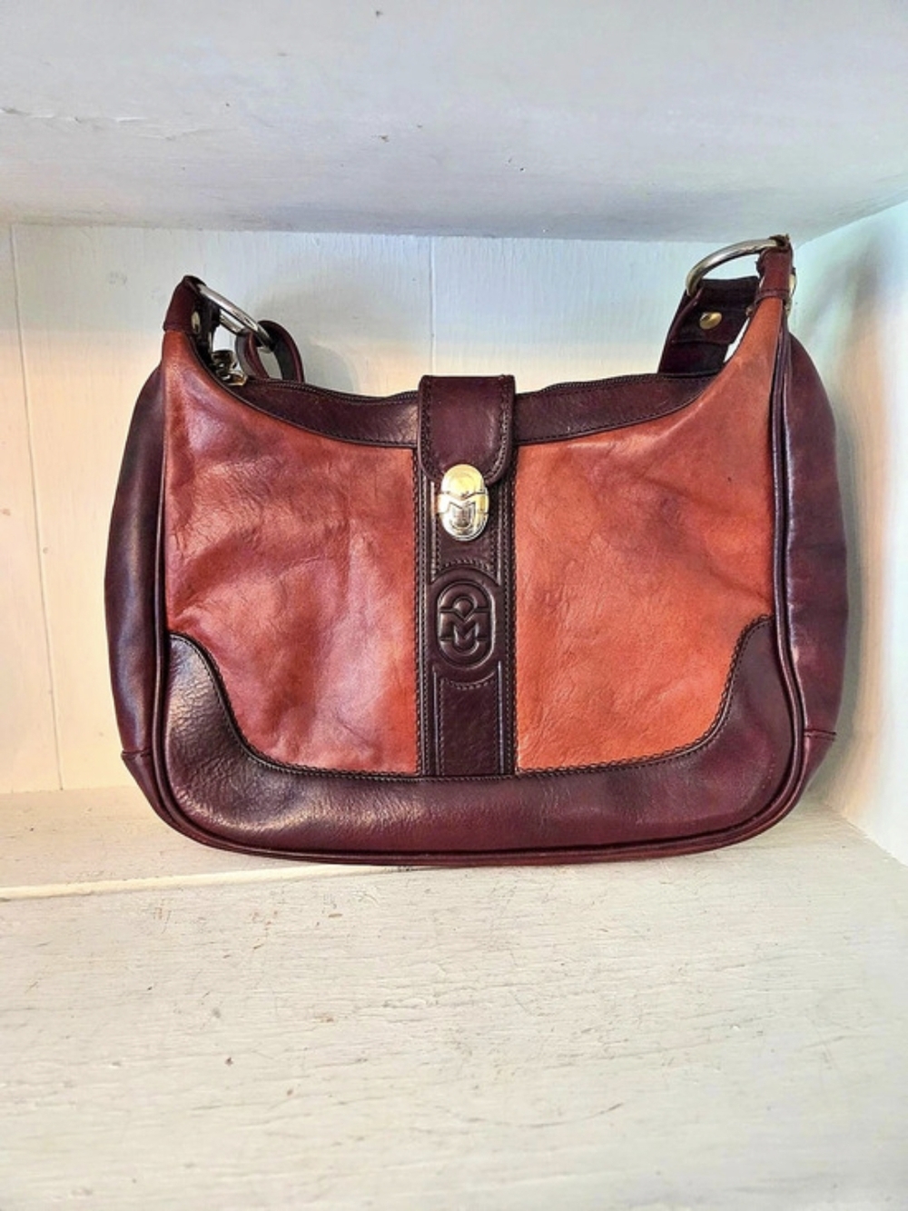 Vintage Marino Orlandi Two Tone Brown Italian Leather Shoulder Bag Purse